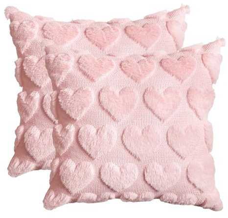 Artoid Mode Rosa Weich Künstliche Pelz Herz Valentinstag Kissenbezüge 2er Set, 50x50 cm Plüsch Samt Sofakissen Zierkissenbezug Schlafzimmer Deko