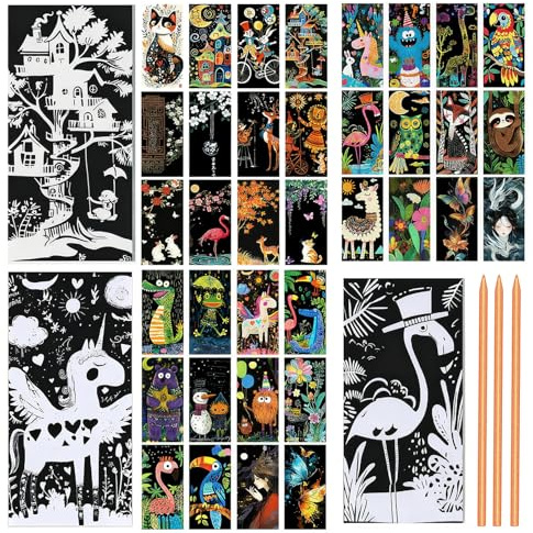 36 Pcs 3 Styles Scratch Paper Art, Scratch Bookmarks Craft Kits Rainbow Scratch Paper Art Sets for Adults, Engraving Game Party Favors DIY Bookmarks Bulk with Scratching Tools
