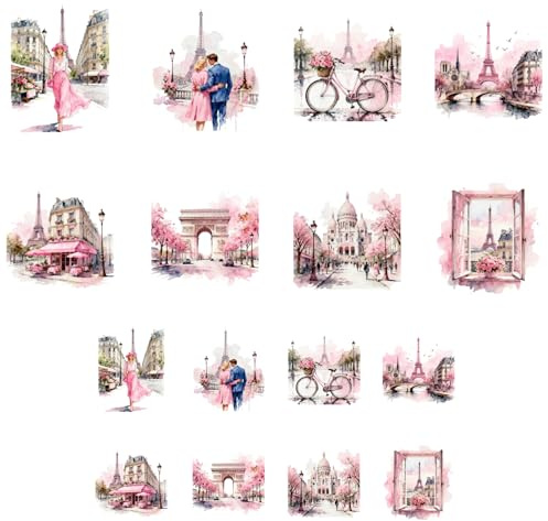 ANATTASOUL 16Pcs Aquarellblumen aus Paris Bügelbilder Für Textilien | 6.5 x 8 CM/18 x 22 CM Schnell & Einfach Bügelbild DIY Sticker zum Aufbügeln Bügelbilder Erwachsene für Hosen, Hüte, Taschen