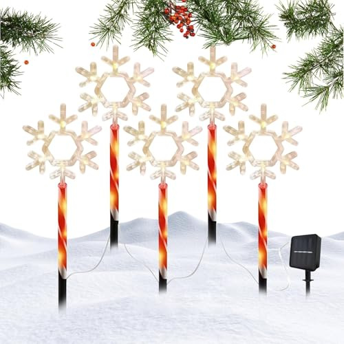 Yidueace Solar Beleuchtung für Wege im Außenbereich | 5er-Set Weihnachtliche Schneeflocken Garten Bodenleuchten | Dekorative Wasserdichte LED Lampe Mit Erdspieß Für Hinterhof Rasen Boden Poolseite