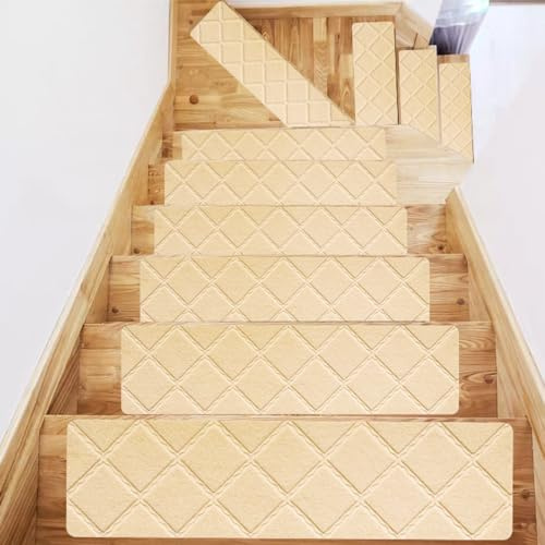 20,3 * 76 cm semplici gradini Antiscivolo per Scale in Legno per Interni, tappetini Antiscivolo per Scale, tappetini autoadesivi Antiscivolo per Scale, tappeti per casa e Esterni (Beige, 15