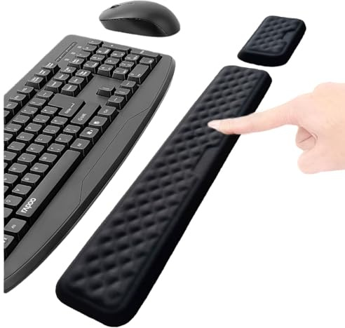 TEKXDD Keyboard Wrist Rest Pad Set, Memory Foam+ Wrist Cushion Support +Easy Typing +Pain Relief+Mouse Wrist Pad+Anti-Slip Wrist Support for Gaming,Computer, Laptop, Office (16.73+5.7 inches, Black)