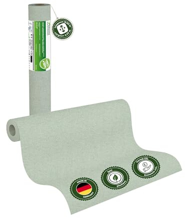Veluxis Vliestapete Vliestapete farbig – UNI Tapete einfarbig Salbeigrün, XXL 15,00 m x 0,53 m, matt, waschbeständig, stoßfest, Made in Germany