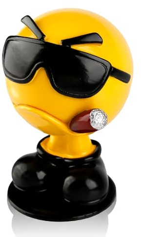 wellrun Funny Car Bobblehead Figurine,Cute Yellow Emoji Nodding Head Doll for Dashboard Decor,Creative Shaking Toy Ornament for Office Desk,Bedroom,Living Room Shelf
