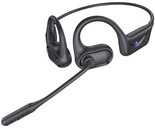 ZORIOXI Open Ear Headphones with Mic, 29g Bluetooth Headset, Air Conduction Headphones with Dual Device Connection & Mute, Wireless Headset with Mic for Work, Driving, Office, Workout, Black