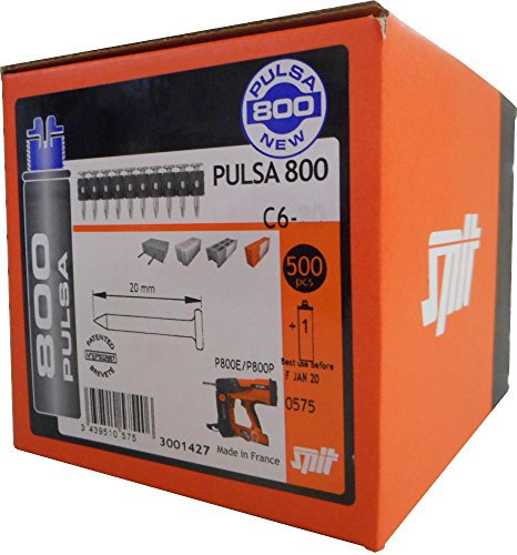 SPIT PULSA 057543 C6 Pin Pack, Standard Pins, Includes Gas, Suitable for Concrete and Stone, 35mm, Pack of 500