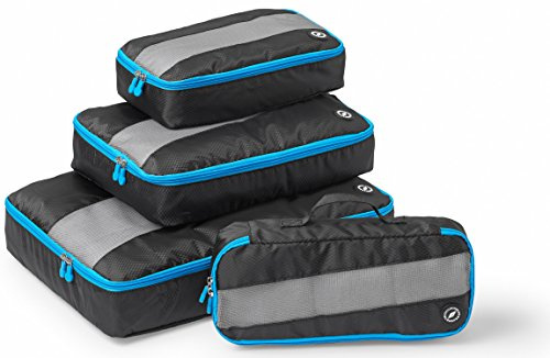 Globeproof Packing Cubes 4er Set – Nie wieder Chaos im Backpack – Alles mit einem Griff erreichbar - Kein Stinken, kein Aufplatzen, kein Reißen – Koffer Organizer (schwarz)