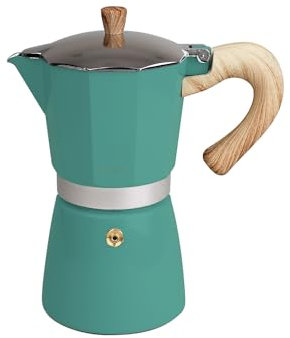 Gnali & Zani Venezia Espressokocher | Petrol | Für 6 Tassen | Alle Herdarten inklusive Induktion | Aluminium Espresso kocher | Griffe aus Softtouch-Kunststoff in Holzoptik | Camping Kaffeekocher