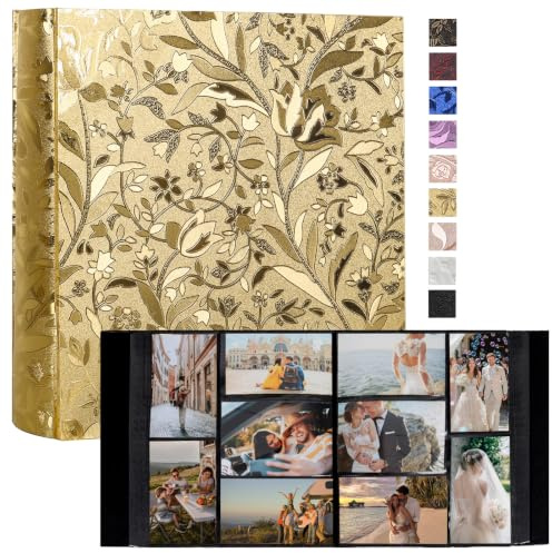 RECUTMS Leather Cover Photo Album 600 Pockets Memo Album Hold 4x6 Photos 5 Per Page Valentines Day Present Wedding Memory Album Gold 14x13 inches