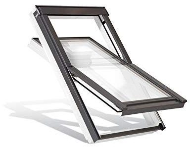 YARDLITE AAX White Painted Pine Wood Frame Roof Window, FSC Certified, Centre-Pivot Loft Attic Skylight. Bundle with Plain, Slate, Tile or Universal Flashing - C4A (55 X 98cm) + Tile Flashing