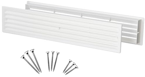 Steinberg14 Door Vent Cover - Two Sided Door Grille - Plastic Ventilation Grill - Door Vents for Interior Doors - Door Louver Vent - Door Air Vent Grill (White, 17.7x3.6 inch - with Screws)