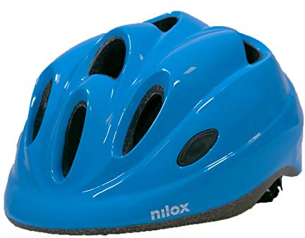 Nilox, Casco per Bambino, Taglia S/M Circonferenza della Testa di 52-57cm, Casco Bici Realizzato con Tecnologia In Mold, con Luce LED Posteriore a 3 Intermittenze e 8 Prese d'Aria, Colore Blu