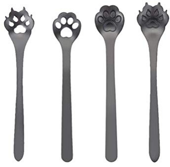 Cabilock 4 Pièces Lot De Cuillères à Mélanger Et Passoires Acier Inoxydable Forme De Patte Animal Cuillères à Café Pour Maison Restaurant