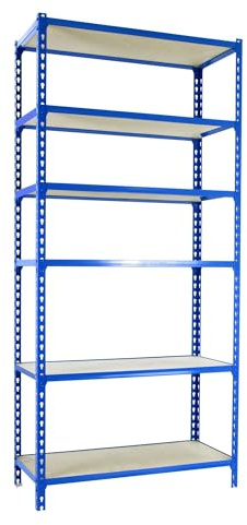 Simonrack Schwerlastregal, Lagerregal, 250x120x50 cm, Metallregal, Kellerregal, Biegestelle 200 kg, 6 Holzfachböden, Blau/Holz - Maderclick