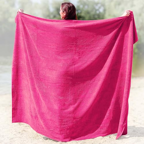Kapart Strandtuch XXL Pink, 100% Baumwolle, 155x220cm - XXL Strandhandtuch - Badetuch in Übergröße -Duschhandtuch, Badehandtuch & Saunatuch
