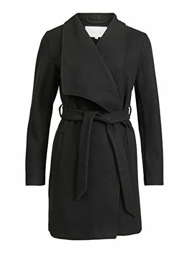 Vila Vicooley Collar Belt Coat-Noos Cappotto Corto, Nero, 50 Donna