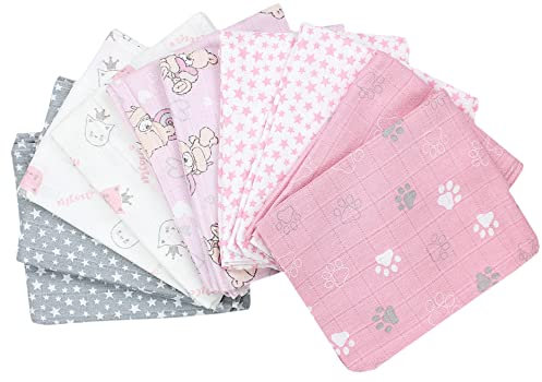TupTam Baby Mullwindeln Spucktücher 70x80 5er / 10er Pack, Farbe: Mädchen 5, Anzahl der Teile:: 5er Pack