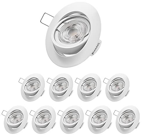 EDISHINE Einbaustrahler LED 230V, 3000K Warmweiß Einbauleuchten flach, 68mm LED Spots Dimmbar, GU10 Schwenkbare Einbauspots 5,5W 350LM, Energieeffizient, Einbautiefe 75mm, Weiß, 10er Set