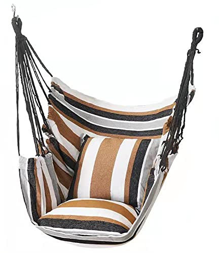 OLAMASA Hängesessel Hängeseil Schaukel Hängestuhl mit 2 Kissen Schaukelstuhl Sitzauflage Drehsessel Kissen Polster Auflagen für Innen Außen Home Schlafzimmer Patio Deck Yard Garden (C)