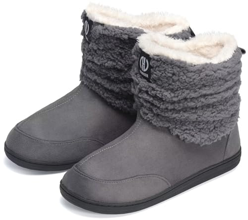 GURGER Pantofole Stivaletto Donna Invernali da Casa Uomo Ciabatte Alte Chiuse Calde Peluche Lana Stivaletti Grigio 36 37