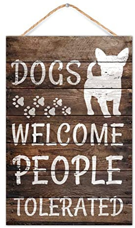 Willkommen Haustürschild Hundeschild Hunde Welcome People Forever Haustür Bauernhaus Holzschilder Haustier Hund Besitzer Geschenke Rustikales Bauernhaus Schild New Home Owner Geschenke 20,3 x 30,5 cm