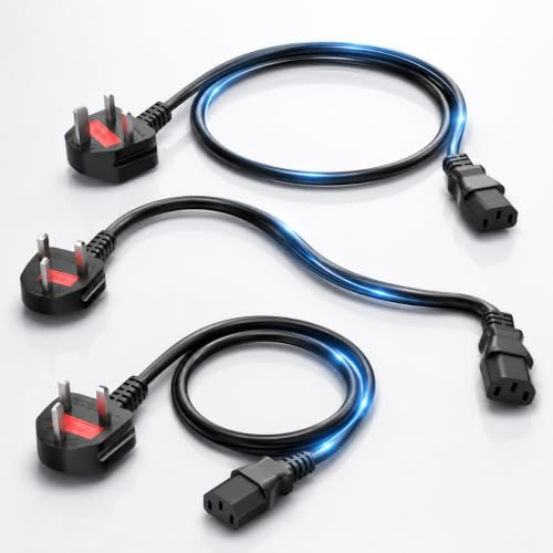 Safe 3 Prong Cable, 4Ft IEC C13 to NEMA 5-15P AC Power Cord, 18AWG 10A 125V, Universal Replacement Lead for Home Office Computer Monitor, TV, Printer, Travel Spare, Grounded Desk Wire, Easy Carry Use