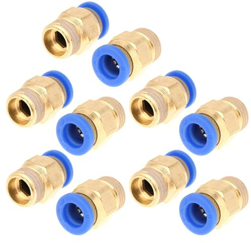10 Piezas Conector Neumático 1/4 Bsp Thread Outside Diameter 8mm Hole Dia Conector Rapido Aire Comprimido Adaptador de Accesorios de Aire de Empuje Recto