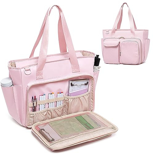 Fasrom Teacher Tote Bag with Laptop Compartment, Teacher Work Bag for Women and Teaching Supplies, Pink (Patent Design)