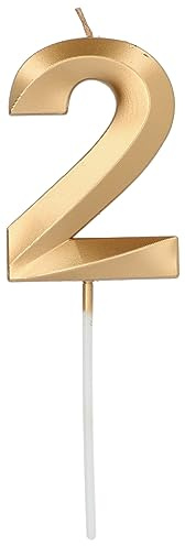 Folat 24232 Kuchen Kerze Glamour Ziffer/Zahl 2 Gold Metallic Geburtstagskerzen für Geburtstag, Geburtstagsdeko, für Kinder Partys, Hochzeiten, Firmenfeiern, Jubiläen
