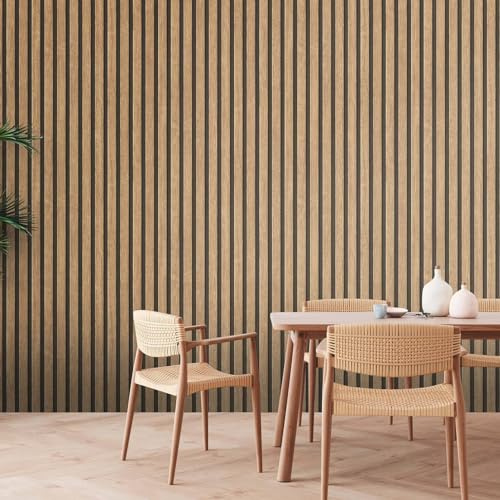 K&L Wall Art Holzoptik Tapete Braun Wandpaneele Holz Akustikpaneele 3D Vliestapete in Lamellenwand Optik (Hellbraun)