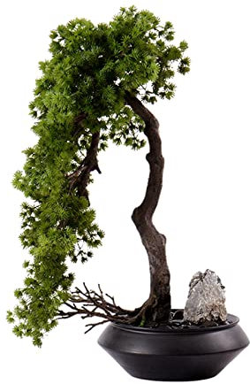 BODHIS Künstliche Bonsai-Pflanzen, japanischer Zedern-Bonsai-Kunstbaum mit Keramiktopf, 25,5 Zoll, grüne Kunstpflanzen im Topf