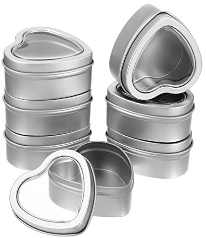 HOODANCOS 12 Stk silbernes Herzfenster Blechbehälter mit Deckel Paraffinkerzenbecher Keksdose leere Kerzengläser Blechdosen als Weißblech Kerzenglas Kasten Container Metalldose