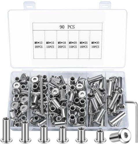 Tuercas de Casquillo M8, Paquete de 90 Tuercas de Casquillo, Tuercas Hexagonales Internas, Conectores de Muebles para Sofás, Acero Niquelado (M8)