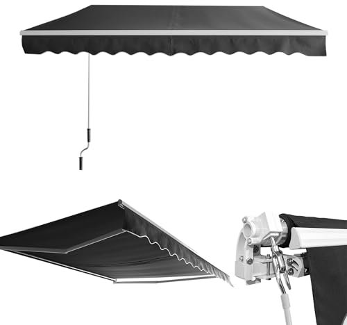 MAYTIIMO Manuelle Gelenkarmmarkise 360 x 300 cm Markise mit Kurbel Sonnenmarkise Winkel Verstellbar Sonnenschutz Balkonmarkise Wasserabweisend, Anthrazit