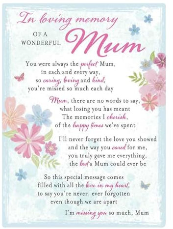 Graveside Memorial Card Remembrance Verse Plastic Coated Grave Graveside Card - 120 x 165 mm - Wonderful Mum 0912