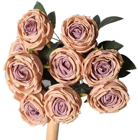 Fasksh Künstliche Rosen, 10 Stück, Rosenstrauß aus Seide, Kunstblumen, Hochzeit, Hotel, Wohnzimmer, Dekoration (Farbe: Herz-Violett)