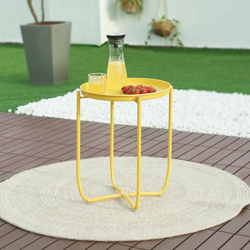 [en.casa] Sidobord utomhus Sandefjord brickbord balkongbord med avtagbar bricka trädgårdsbord 53xØ40 cm rund metall gul