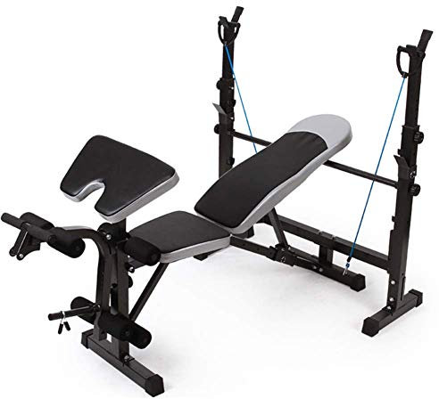 BOSHYUM Hantelbank mit Ablage, vielseitig einsetzbar, verstellbare Hantelbank mit Beinstrecker, Schrägbank für Sit-Ups, Bauchmuskeltraining, Gewicht