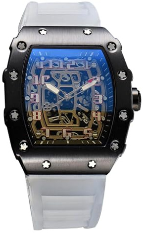 RORIOS Orologio Quarzo da Uomo Orologi da Polso Moda Tonneau Orologi Luminosi Analogico Orologi Casual Sportivo con Calendario Nero Bianco B