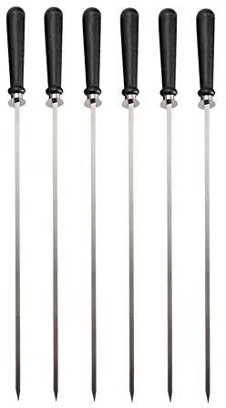 Brochettes de Barbecue en Acier Inoxydable, Manche en Bois, Barbecue de Camping en Plein Air pour les Activités Familiales 6 Pièces