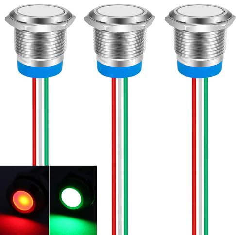 Gebildet Bi-Color(Green&Red) 16mm(0.63) Energy Saving Indicator Light, 16mm 2 Color LED Light 12V/24V/ 20mA Panel Mount Light for Car Truck Boat Auto Part(Pack of 3)