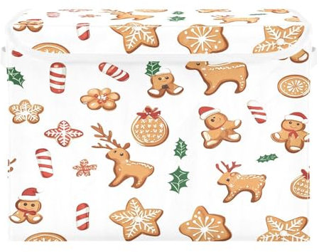 Ewusp Scatole natalizie di pan di zenzero con coperchio e manici, grandi, pieghevoli, in tessuto, per armadio, organizer per casa, ufficio, stanza dei bambini