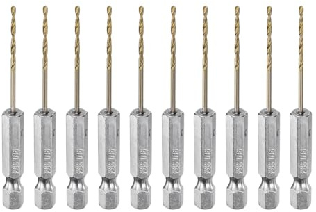 sourcing map 10pcs 1/4 Hex Shank Drill Bit 1/16 Gold Titanium M2 High Speed Steel Twist Drill Bit 135 Degree Split Point Tip Drilling Tool with Quick Change Hex Shank for Metal Wood Plastic