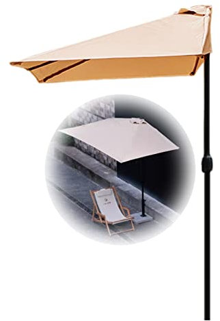 Demi-parasol mural semi-rectangulaire 2 x 1 m 2,5 x 1,3 m en acier résistant aux UV avec manivelle facile à utiliser et à installer, kaki, 250cmX130cm