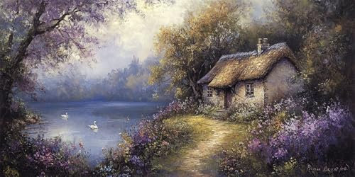 Malen Nach Zahlen Landschaft Malen Nach Zahlen Erwachsene Kabine DIY mit Rahmen Ölgemälde Set Malen Basteln, mit Pinseln Acrylfarben Kreativ Set für Erwachsene,Home Wand Dekor Geschenk 70x140cm E-1592