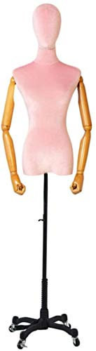 SHANYAYALI Weibliche Schaufensterpuppe, Torso, Körperkopf, Kleid, Form mit verstellbaren schwarzen Rollen, Holzarme für Kleidung, Schmuck (Rosa)