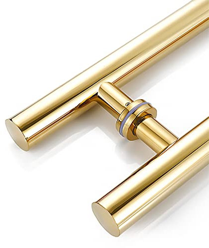 SIOARCOURT Modern Double Side Push Bar Door Handles,Round Style Gate Handles for Interior Exterior Front Doors,Brushed Glass Handles with Mounting Screws (Color:Gold,Size:60cm(23 5/8)* 36cm)
