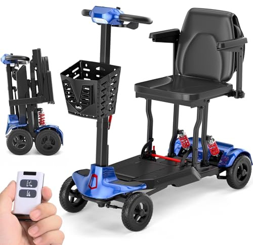 Auto-Folding Mobility Scooter for Adults & Seniors,40 LBS Lightweight Portable 4 Wheel Scooter,Transformer Remote Control Folding Scooter 15AH Battery 14 Mile Range, 275 lbs Capacity Bule