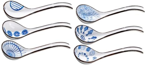 LIFKOME 6pièces Cuillères à Soupe Céramique Pour Ramen Service Alimentaire Grandes Et Portables Lot