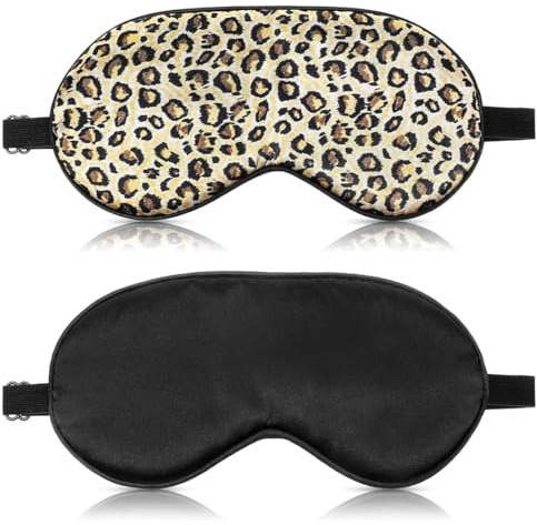 KEWUF 2 Stück Leopardenmuster schlafmaske Leopardenmuster Seidene Schlafmaske Damen, Weiche Seide Schlafmaske Augenmaske mit verstellbarem Riemen Sleep Mask Lichtblockierende Schlafbrille